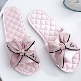 Slippers Women Indoor Silk Slippers Butterflyknot Bowtie Light Comfy Flats Open Toe Home Slides House Causal Fashion Cute Shoes Ladies 230223