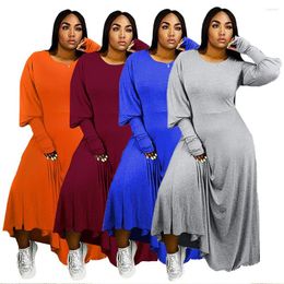 Casual Dresses 2023 Autumn Bodycon Maxi Dress Fashion Loose Solid Colour O Neck Floor-length Long Women Robes American African Clothing