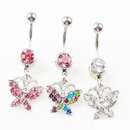 Navel Bell Button Rings D0006 Butterfly Belly Ring Mix Colors Drop Delivery Jewelry Body Dhgarden Dh2Vv