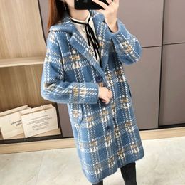 Women's Jackets Winter Plaid Coat Women Woollen Coats Midlong IImitation mink velvet Thicken Wool Vercoat Female Outerwear Tops 230223