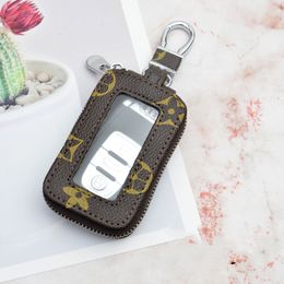 Car Keys Holder Bag Key Chains Ring Black Brown Flower Plaid PU Leather Case Keychain Silver Metal Keyrings Accessories Fashion Design Pouches Pendant Jewelry Gifts