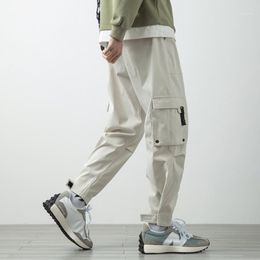 Men's Pants Summer Multi-Pockets Cargo Men Streetwear Beige Black Baggy Joggers Ankle-Length Casual TrousersMen's Heat22