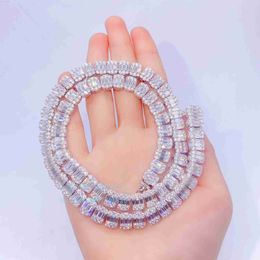 Designer Jewelry HotsaleReal 925 sterling silver 9mm tennis chain baguette diamond moissanite chain hip hop