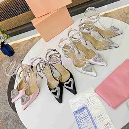 heels 2023 Fashion Sandal Women Dress Shoes Mach 95 Silk Satin Double Bow Crystal Pumps White Black Silver Reflective Luxury Designer Sandal High Heels Party Wedding