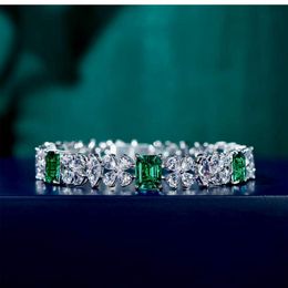 Romantic Lab Emerald Diamond Bangle Bracelet 925 Sterling silver Wedding Bracelets For Women Bridal Engagement Jewellery Gift
