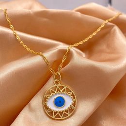 Blue Evil Eye Pendant Necklace Turkish 18k Yellow Gold Filled Classic Pendant Choker Chain Women Men Jewellery Gift