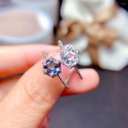 Cluster Rings Hexagon Alexandrite Ring & Natural White Quartz Sterling Silver Women Engagement