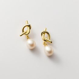 Stud Earrings 925 Sterling Silver For Women Hanging Synthetic Pearl Earring Bowknot Woman