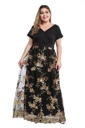 Casual Dresses Floral Sparkly Long Maxi Dress 2023 Design Plus Size V-Neck Robe Evening Party Women Elegant Vestidos 5XL