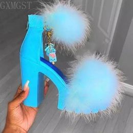 Dress Shoes Women Shoes Coarse-heeled Fur Rubber SandalsWomen Shoes Womens Platform Heels Mary Janes Shoes High Heels Leather Shoes 230223