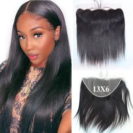 HD Lace Frontal 13x6 Frontal Only Straight HD Frontal Ear to Ear Lace Frontal Closure 100% Brazilian Virgin Human Hair, Pre Plucked Hairline with Baby Hair, Natural Black