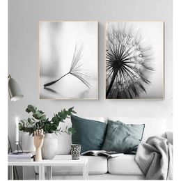 Decoration Living Room Abstract Wall Paintings No Frame Dandelion Flower Canvas Painting Modern Black White Art Pictures for Home Woo