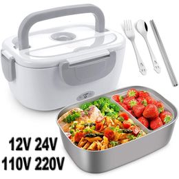 Lunch Boxes Stainless Steel Electric Box 220V 110V 24V 12V Portable Picnic Office Home Car Heating Food Heated Warmer Container Set 230222