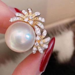 Cluster Rings D423 Pearl Ring Fine Jewelry 925 Sterling Silver Round 10-11mm Natural Fresh Water White Pearls For Women Presents