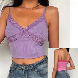 Women's T Shirts Lace V-neck Tops Women Summer Fashion Sexy Backless Spaghetti Strap Short Camisole Casual Sweet Crop Streetwear Harajuku