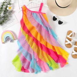 Girl's Dresses Kid Girl Colourful Irregular Mesh Design Cami Dress Z0223