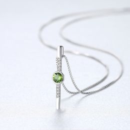 European style olive green gemstones925 silver pendant necklace minimalist design micro-set zircon women box chain necklace Jewellery accessories