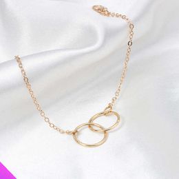 Link Chain Wholesale 5 Metal Double Circle Bracelets Fashion Sweet Romantic Girl Jewelry Gifts Summer 2021 2 Colors G230222