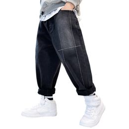 Jeans 5-14 Years Boys Denim Pants Korean Style Fashion Spring Autumn Cotton Loose Pants Teenage Kids Children's Leisure Sport Trousers 230223