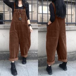 Women's Jumpsuits Rompers Women's Autumn Overalls ZANZEA Kaftan Corduroy Jumpsuits Casual Suspender Harem Pants Female Solid Rompers Femme Oversize 230223