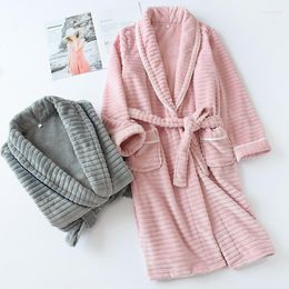 Women's Sleepwear Fdfklak Flannel Female Dressing Gown Autumn Winter Robe Bath Couple Thicken Long Bathrobes Warm Gray/Pink