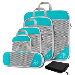 Bag Organiser 6PCS Compressed Travel Storage Organiser Set With Shoe Bag Mesh Visual Luggage Portable Packing Cubes Lightweight Suitcase Bag 230223