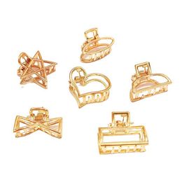 Mini Gold Colour Geometric Alloy Ribbon Hair Claw Crab for Women Girls Gold Hollow Small Hair Clips Shark Clip Fashion Hair Accessories 1700