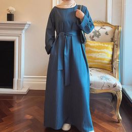 Casual Dresses Ramadan Muslim Striped Abaya Dress Women Eid Mubarak Prayer Long Robe Dubai Turkey Islam Kaftans Abayas Vestido