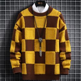 Men's TShirts Fall Winter Korean Style Mens Pullovers Sweaters High Quality Thick Warm Cashmere Sweater Men Luxury Plaid Pull Homme 230223