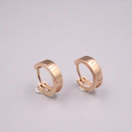 Hoop Earrings Real 18K Rose Gold 3mm Square Glassy Band Stamp Au750 For Woman Small Diameter 11mm