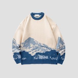 Men's TShirts Men Hip Hop Pullovers Streetwear Harajuku Sweater Vintage Snow Mountain Knitted Winter Casual Pullover Knitwear Size XXL 230223