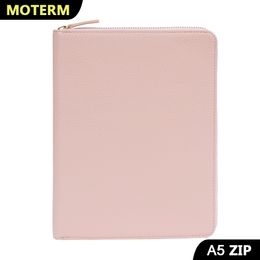 Notepads Moterm Genuine Pebbled Grain Leather A5 Zip Cover with Top Pocket Cowhide Planner Zipper Notebook Organizer Agenda Journal Diary 230223