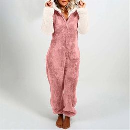 Women's Jackets Women Sleepwear Jumpsuit Patchwork Long Sleeves Hooded Pyjamas Casual Winter Warm Rompe SleepwearWomen's