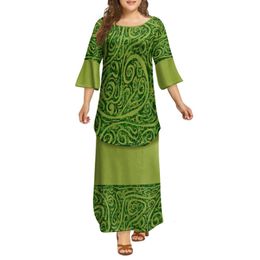 Casual Dresses Two Pieces Trumpet Sleeve Puletasi Dress Skirts Set Hawaii Polynesian Tribal Design Sustainable 8XL OEM Big People 230223