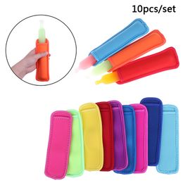 Lodowe pakiety worki 10pcs kolorowe uchwyty popsicle neoprenowe p -rękawy krem ​​uchwyt dzieci zamrażarki wielokrotnego użytku Letni blok Lolly Food Pack 230223