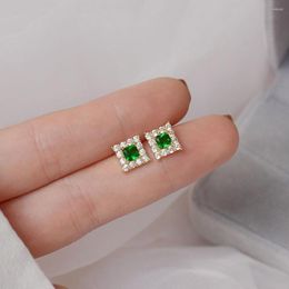 Stud Earrings Korea Fashion Jewellery Square Green Crystal For Women Plated Silver Anti-allergy Top Quality Earring Gifts