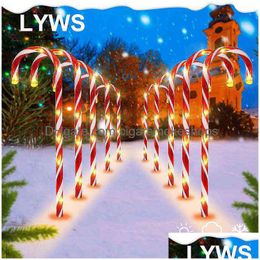 Christmas Decorations 5/10 Pc Decoration Outdoor Candy Cane Solar Lights Waterproof Courtyard Lawn Path Marking Led Light Navidad Dr Ottks
