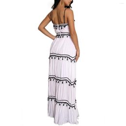 Casual Dresses Summer Fashion Womens Sleeveless White Tassles Maxi Dress Evening Party Club A-line Sexy Sundress Beach Long Tassel