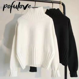 Women's Sweaters Turtleneck Pullover Sweater Knitted Sweaters Jumpers Soft White Black Sweater Women Drop Loose Fit Autumn and Winter 230223