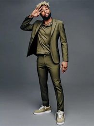 Men's Suits & Blazers Dark Green Men 2 Pieces Blazer Pants Tailored Single Breasted Fashion Formal Business Groom Causal TailoredMen's