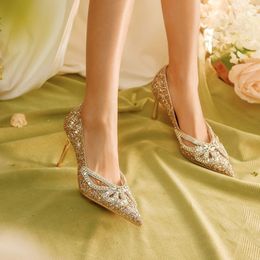 Dress Shoes Wedding Shoes Female Host Wedding Dress Two Wear Bridal Shoes Crystal High Heels Women's Trendy Women's Shoes 230223