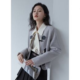 Women's Jackets Clothes Grey Jacket Cardigan Outerwear Fashion American Leisure Vintage Lazy Wind Winter Horn Buckle Short Coat Tops 230222