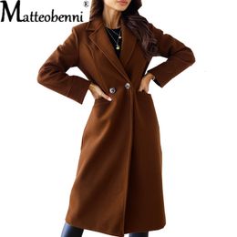 Women's Jackets Fashion Winter Double breasted Simplicity Tweed Jacket Women Autumn Elegant Lapel Coat Solid Colour Female Clothing 230223