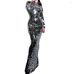 Stage Wear Shining Lens Sequins Black Sexy Women Dress Costume Evening Party Banquet Rave Festival Outfits Birthday Clothing