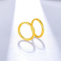 Hoop Earrings 999 24K Yellow Gold For Women Polish Surface Band Circle 10mm Diameter