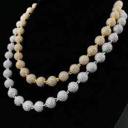 Hip Hop Fashion Cz Diamond Necklace Brass Gold Plated Ice Big Pearl Ball Chain Necklace