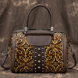 Evening Bags Retro Fashion Contracted Chinese Style Large Capacity Cowhide Women's Handbags Multi-Function Ladies Shoulder