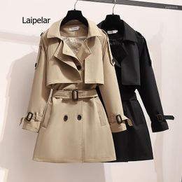 Women's Trench Coats Autumn Women Short Coat Double Breasted Belt Casual British Wind Loose Overcoat Phyl22