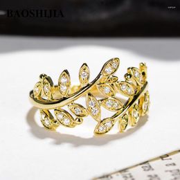 Cluster Rings BAOSHIJIA Solid 18k Yellow Gold Women's Leaf Natural Diamond Ring Custom Jewellery Vintage Luxury Antique Generous