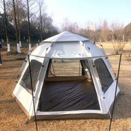 Tents and Shelters Hexagon Waterproof Automatic Outdoor Camping Tent Large space Gazebo Sunshelter Sunscreen Tourist Family Travel 346Persons J230223